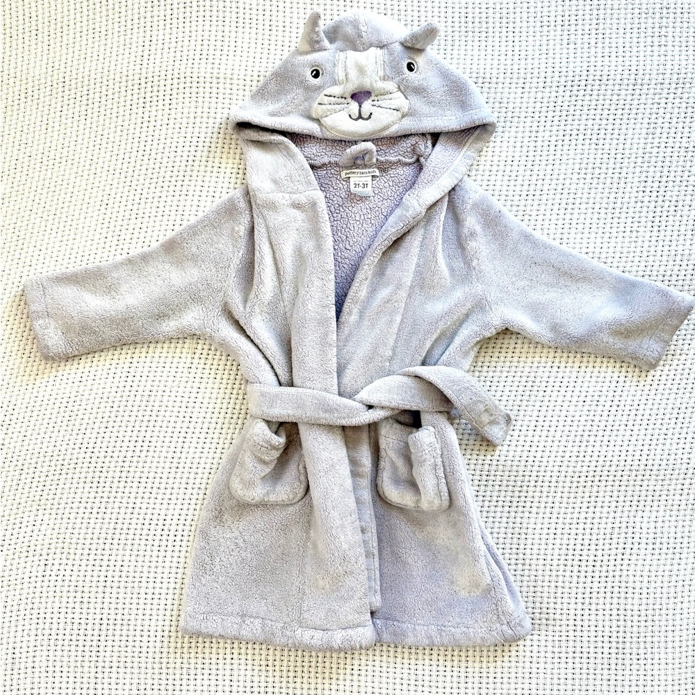 Pottery Barn Kids Lavender Plush Hooded Kitty Bathrobe 2-3T